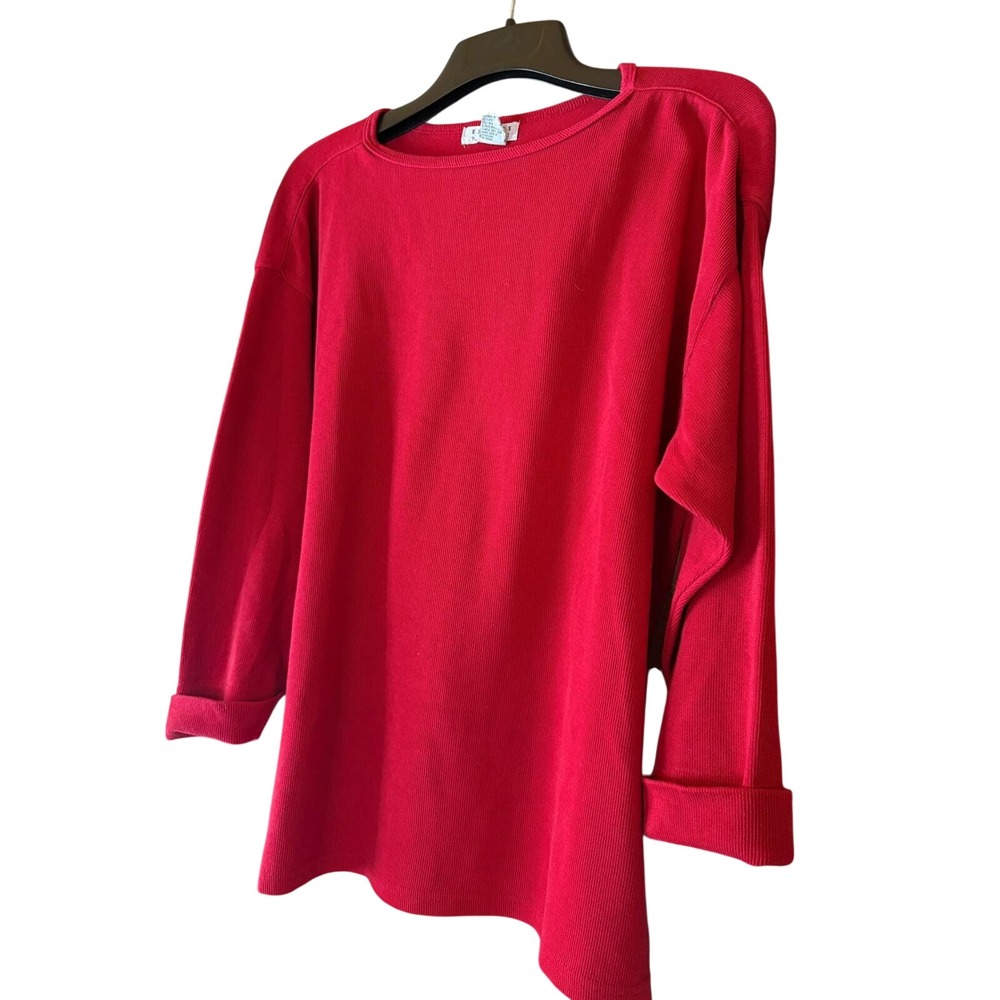 Express Tricot Red Ribbed Crew Neck Long Sleeve Top Women Size M